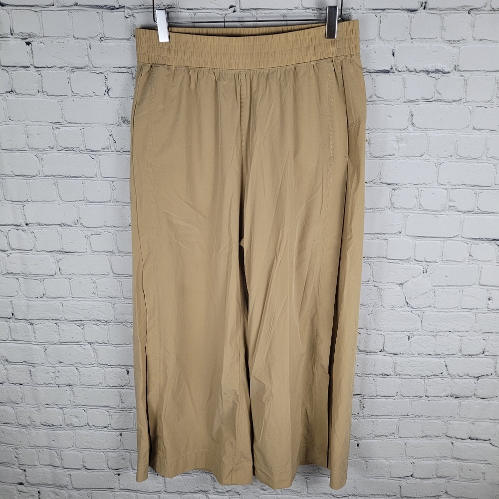 ZYIA | Work Flow tan high waist lightweight crop flowy wide leg gaucho pants